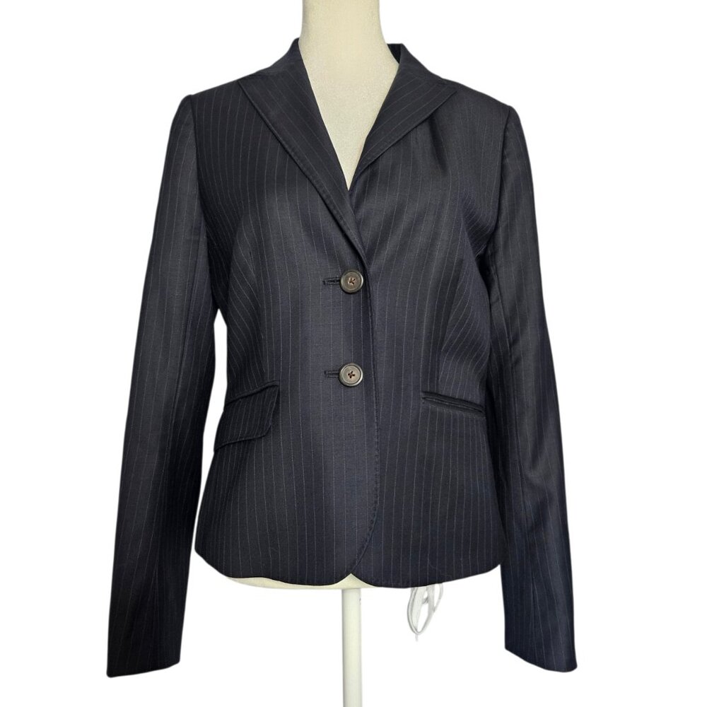 J. Crew Super 120’s 100% Wool Women's Blazer Sz 4 Navy Pinstripe Lined Preppy